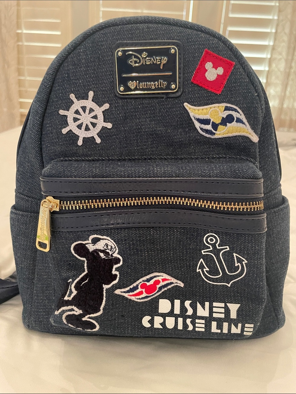 Loungefly Navy Denim Disney Cruise Patch Mini Backpack